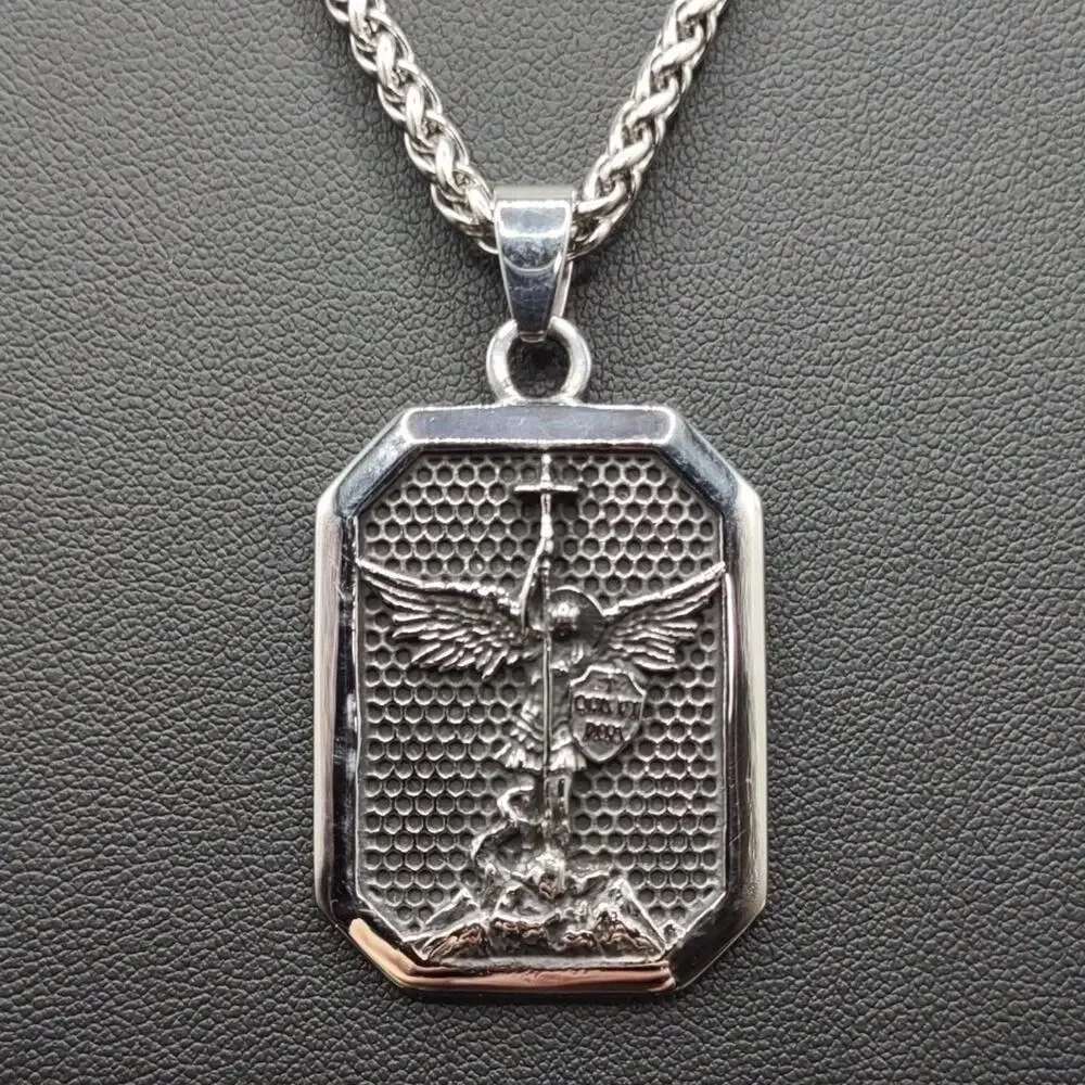 Archangel Saint Michael Necklace Stainless Patron Saint Christian Faith Gift NEW